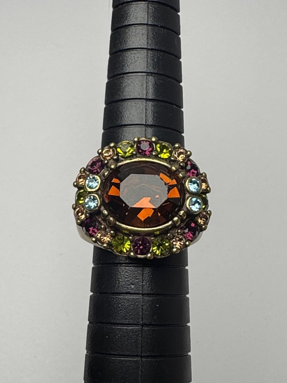 HEIDI DAUS Multicolor Gemstone Cocktail Ring Orange Center Gem Brass Tone
